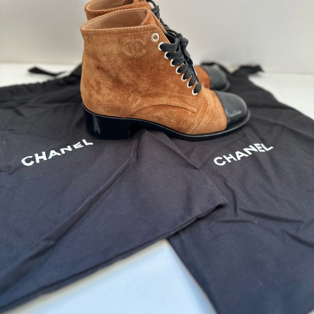 Chanel Suede Ankle Lace-Up Boots - Fall 2018 Collection Size 35